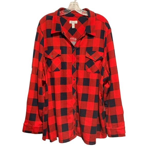 d&co. Buffalo Checked Shirt 2X Red & Blue Button Down Pockets Denim + Company - Picture 1 of 8